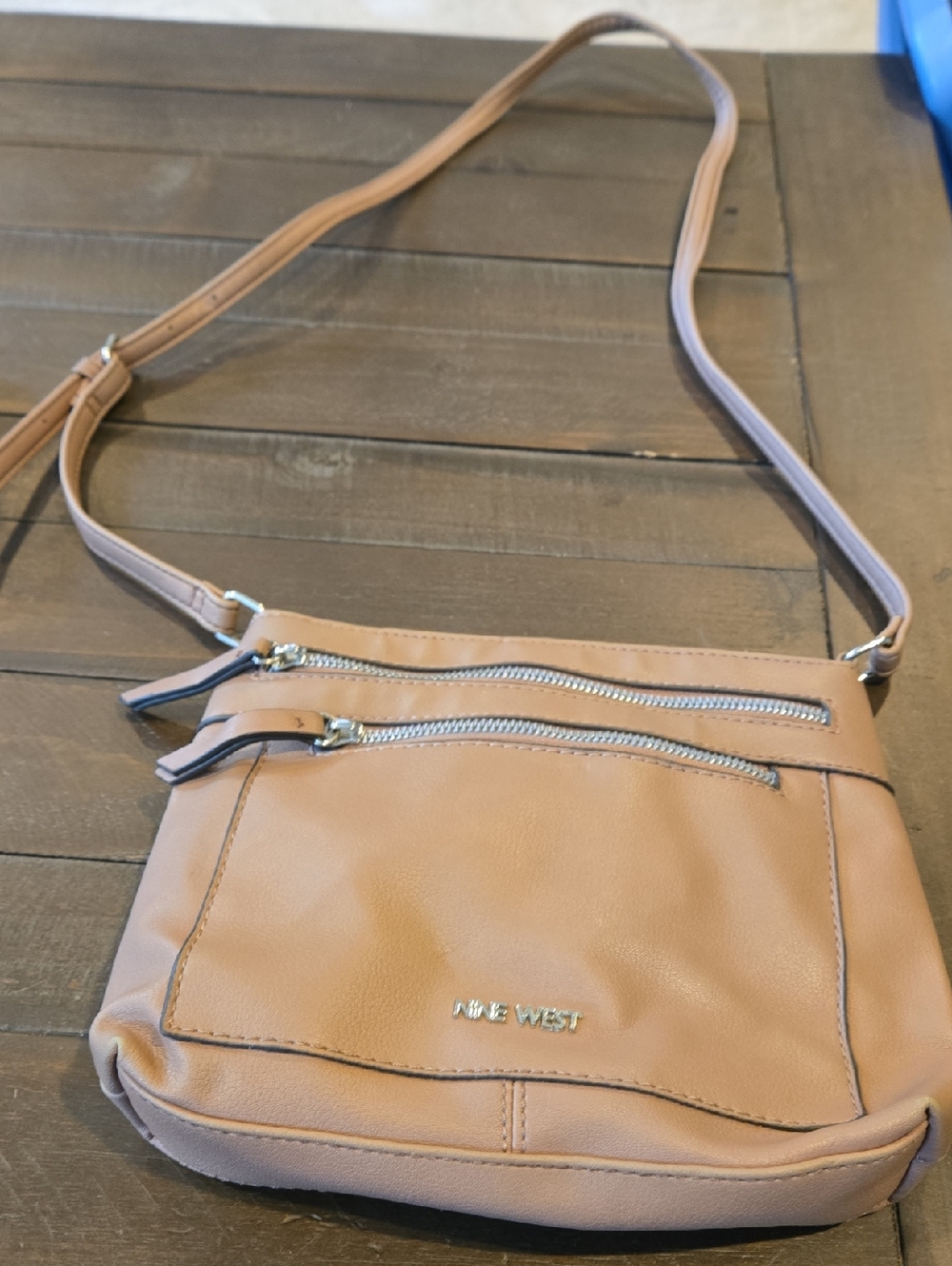 Nine West Tan Faux Leather Crossbody with Dual Zip Front